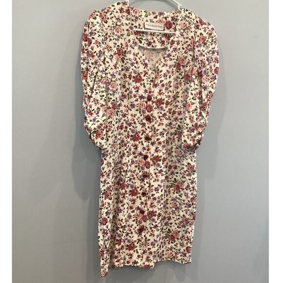 Vtg Womens Dress Sz S M White Pink Rose Cottagecore Feminine Romantic 90s 80s - Picture 1 of 12